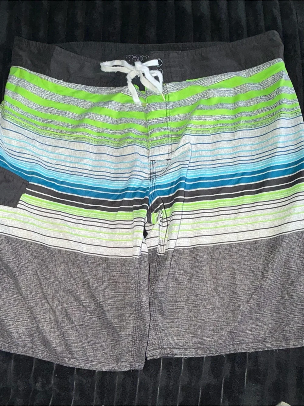 Men's Striped Green Blue Gray Swim Trunks